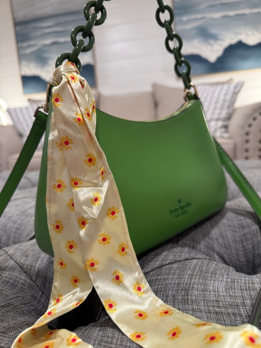 kate spade Madison Convertible Crossbody Green Leather Resin Chain Shoulder Bag - Picture 3 of 17